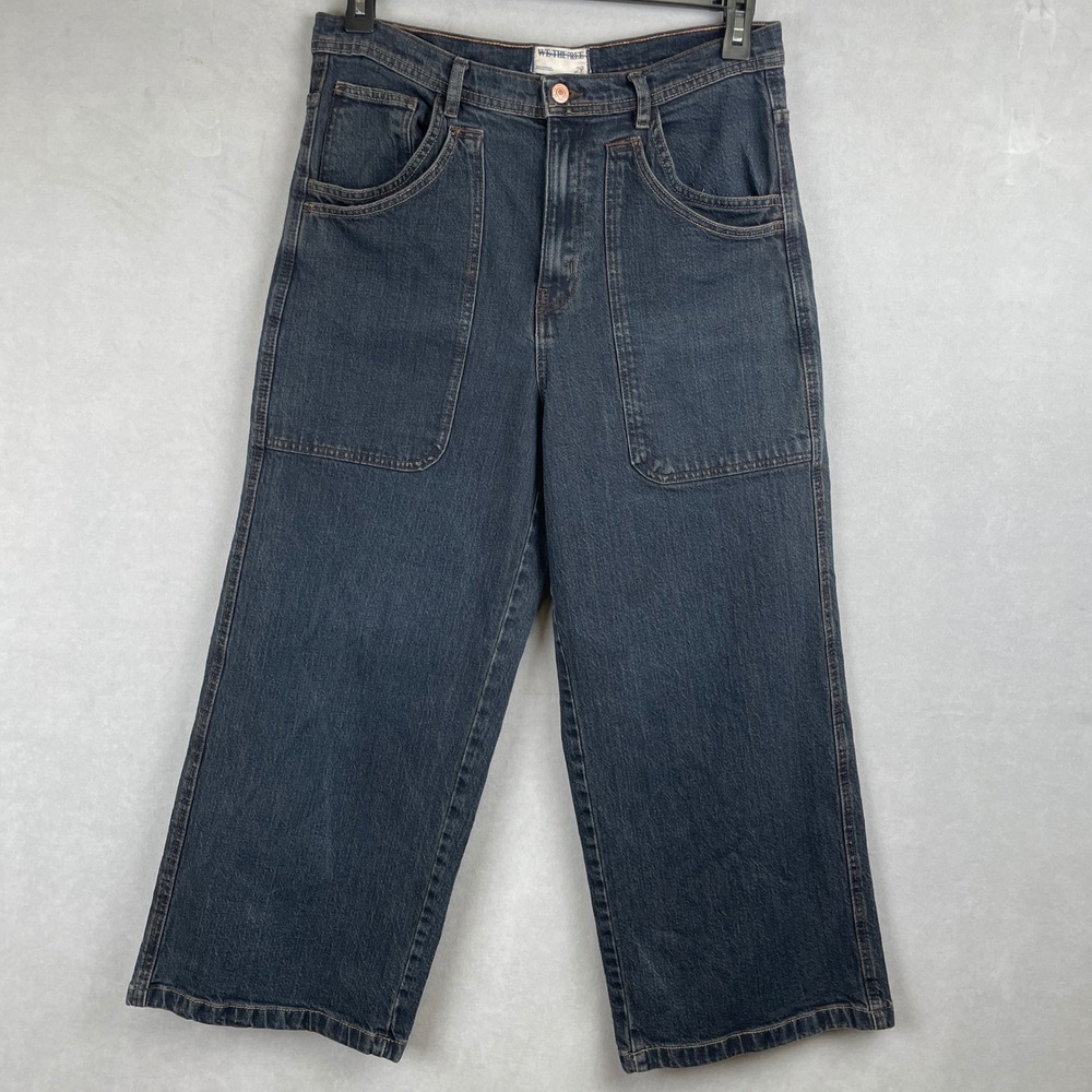 We The Free Piper Mid Rise Crop Wide Leg Jeans Dark Wash 29(32)x25 Indie Work